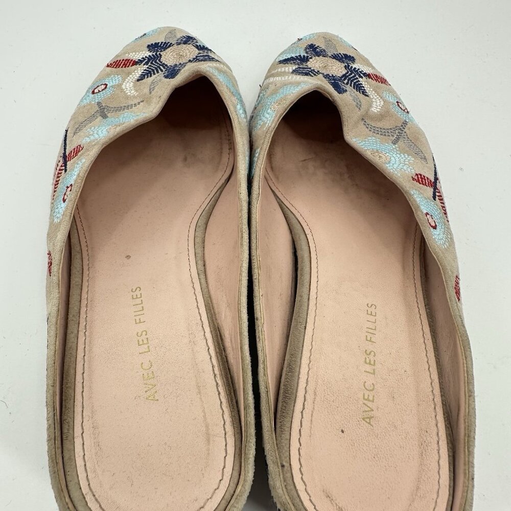Avec Les Filles Beige Embroidered Floral Slip-On Mules - Picture 7 of 9